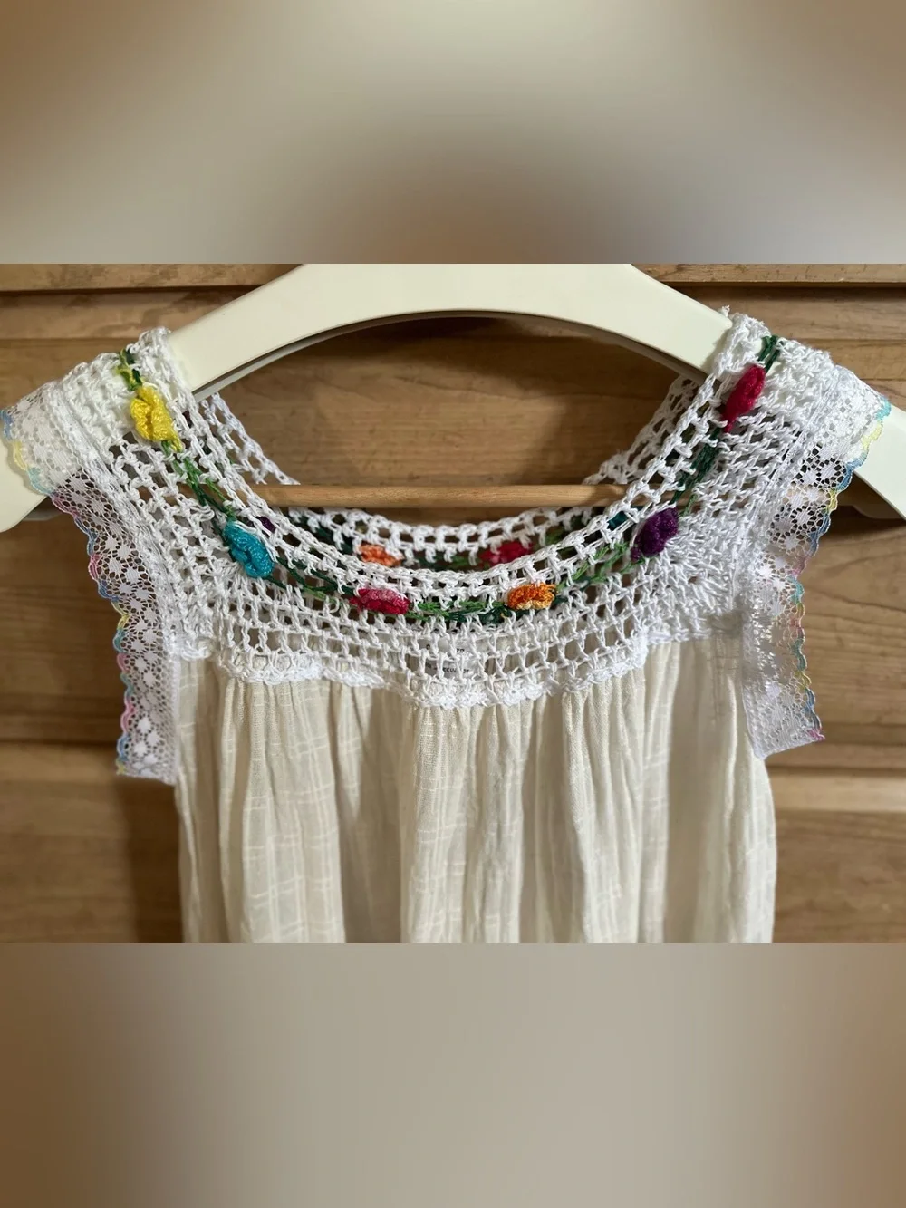 Vintage Handmade Crochet Hand Sewn Cream Yoke Summer Dress #Batita Lupita Dress